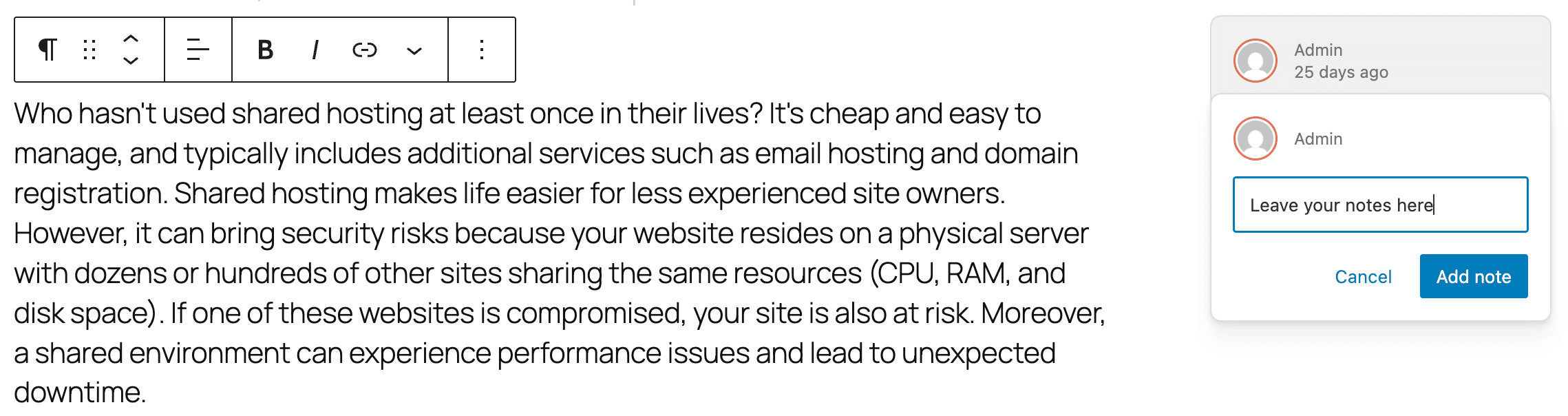 Hinzufügen einer Notiz zu einem Block in WordPress 6.9