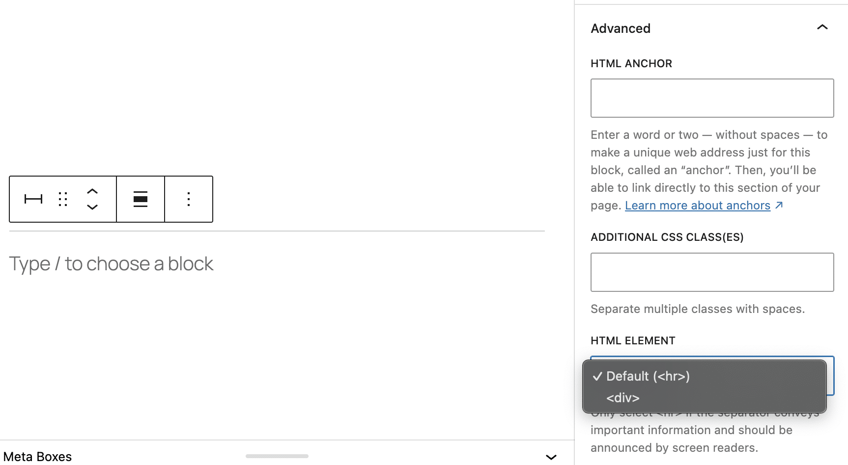 Separator-Block Erweiterte Einstellungen