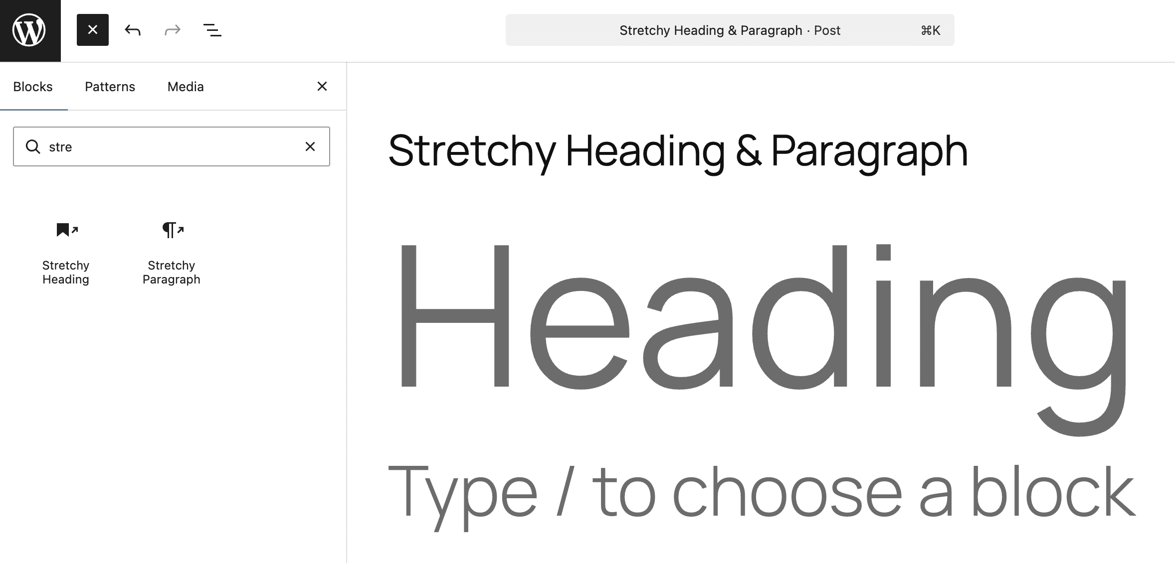 Blockvariationen Dehnbare Überschrift und Dehnbarer Absatz
