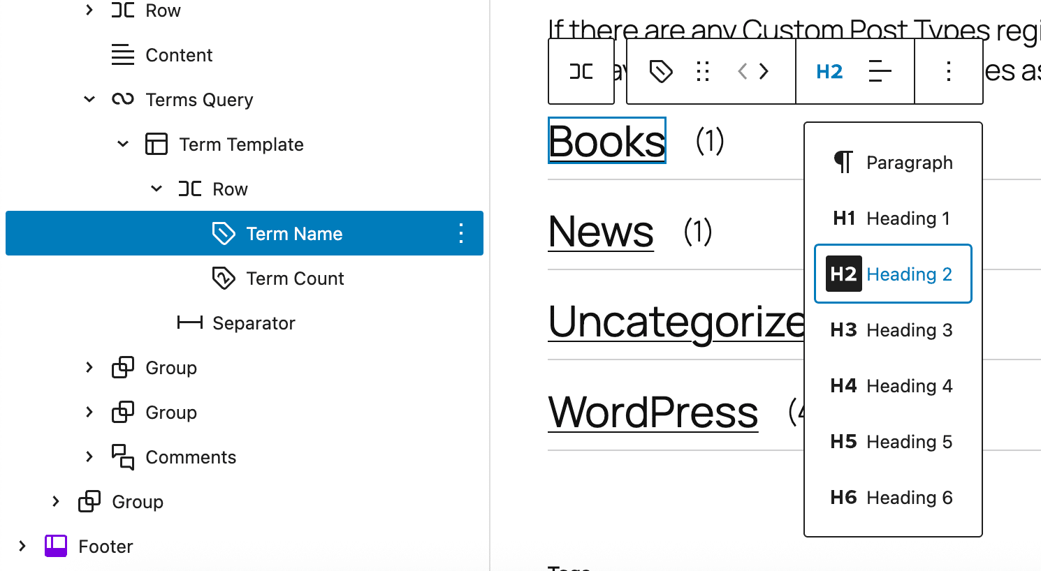 Anpassen des Terms Query Blocks