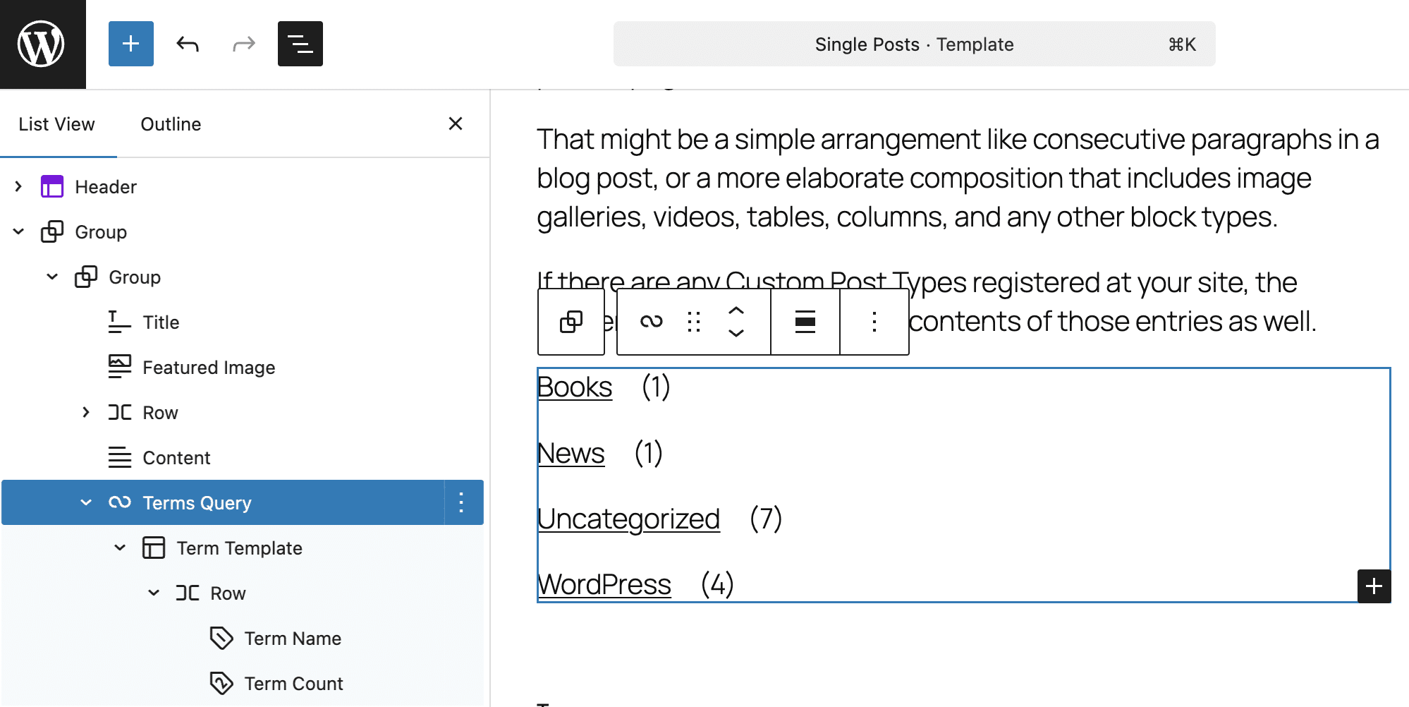 Struktur des Terms Query Blocks