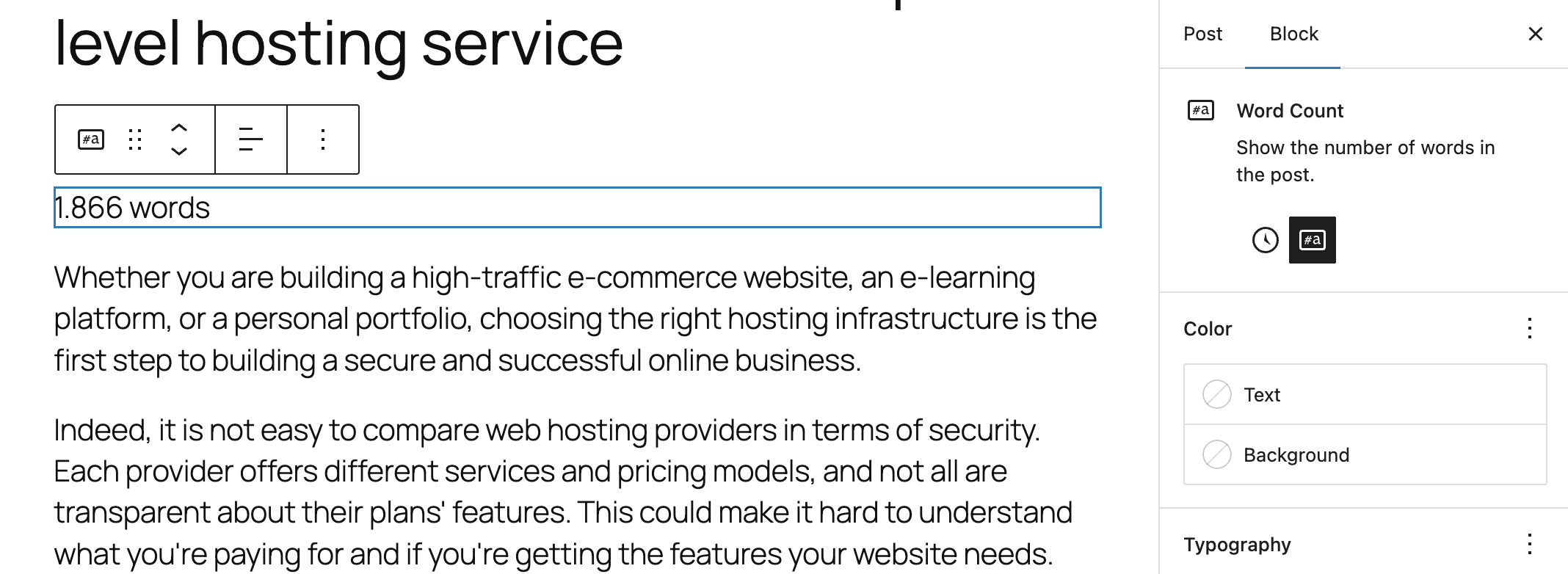 Der Time to Read-Block im Word Count-Modus