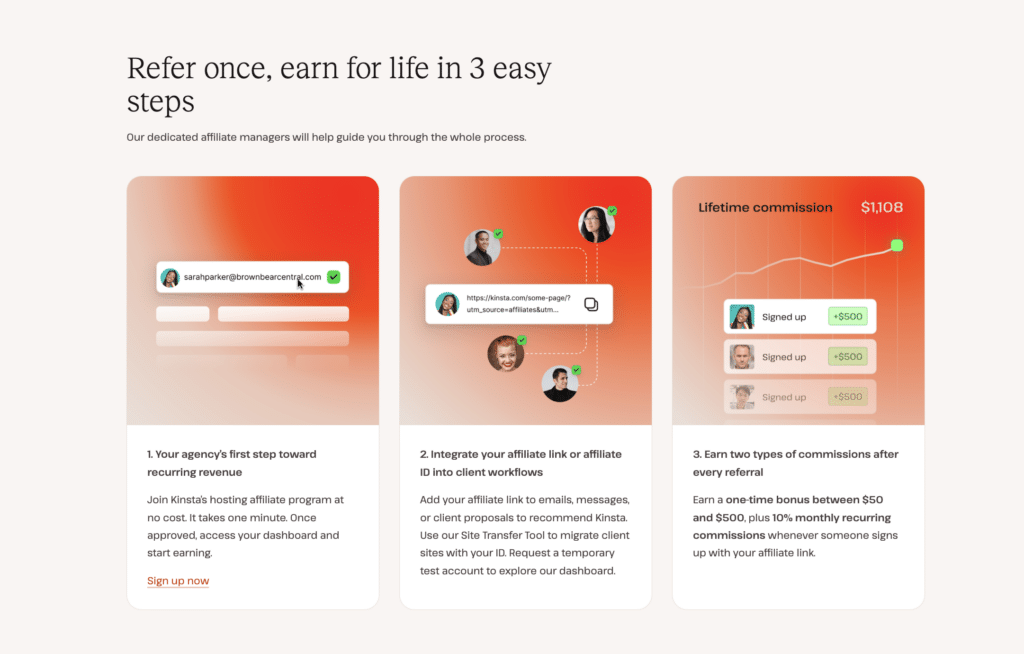 Kinsta affiliate program for agencies