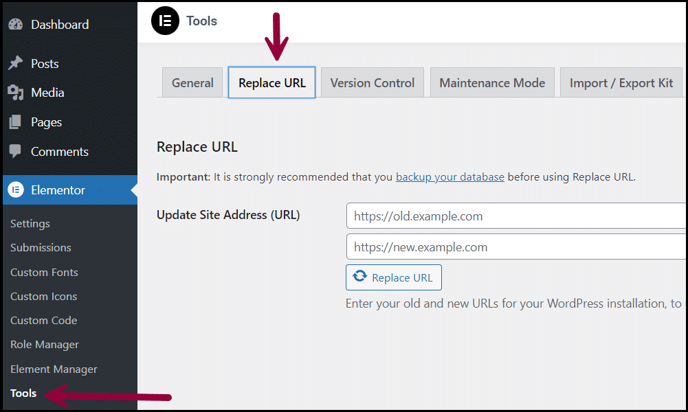 Update URLs in Elementor tools