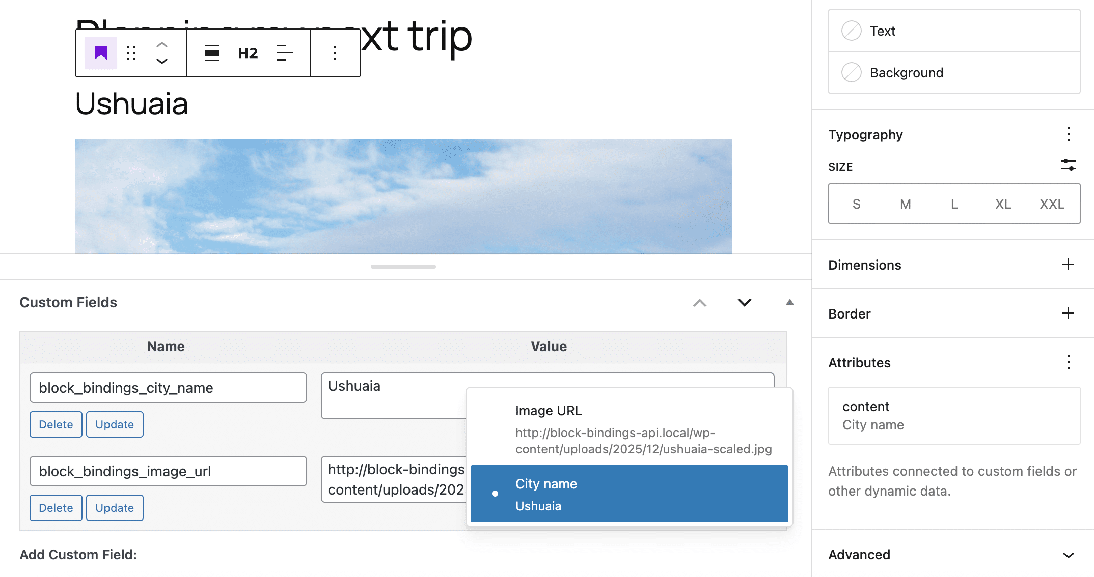 Blok Bindings UIのカスタムフィールドラベル