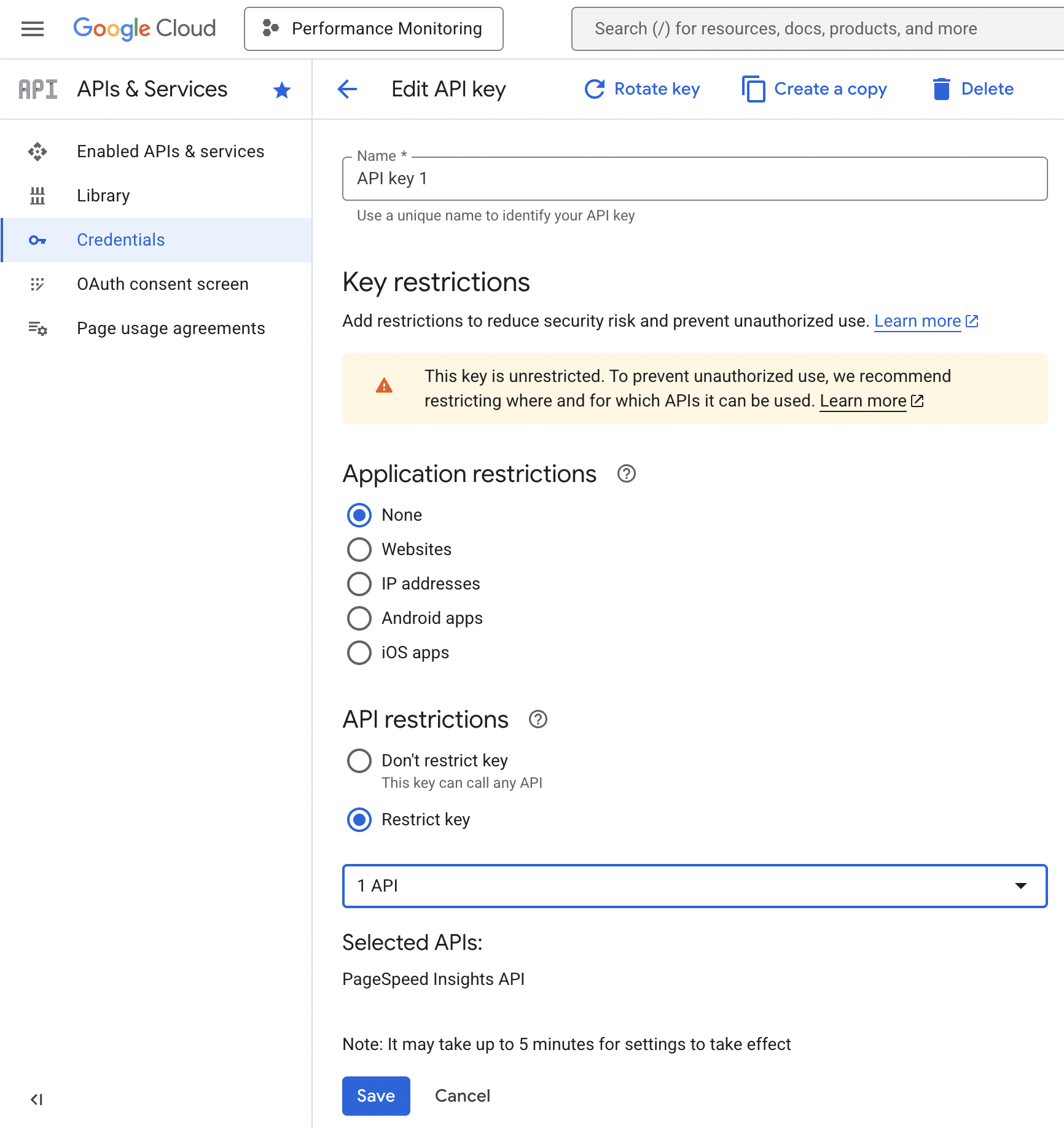Beschränkungen für PageSpeed Insights API festlegen