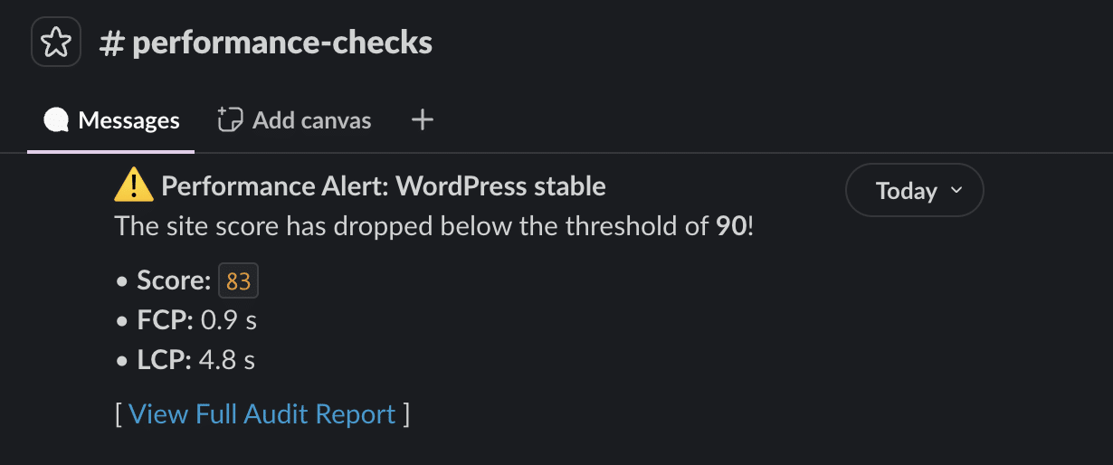Ein automatischer Leistungsalarm in Slack