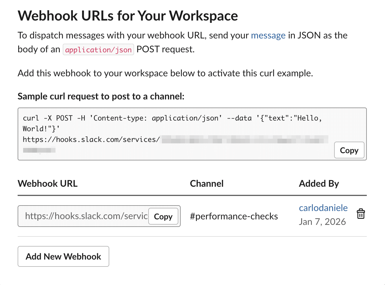 Webhook-URLs für deinen Arbeitsbereich