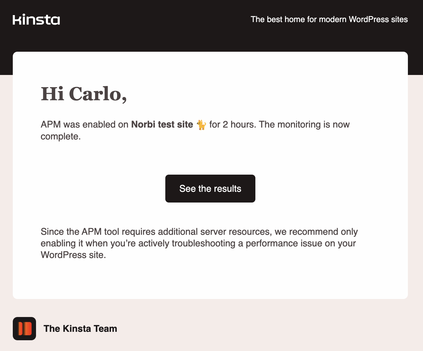E-mail de alerta automático de monitoramento.