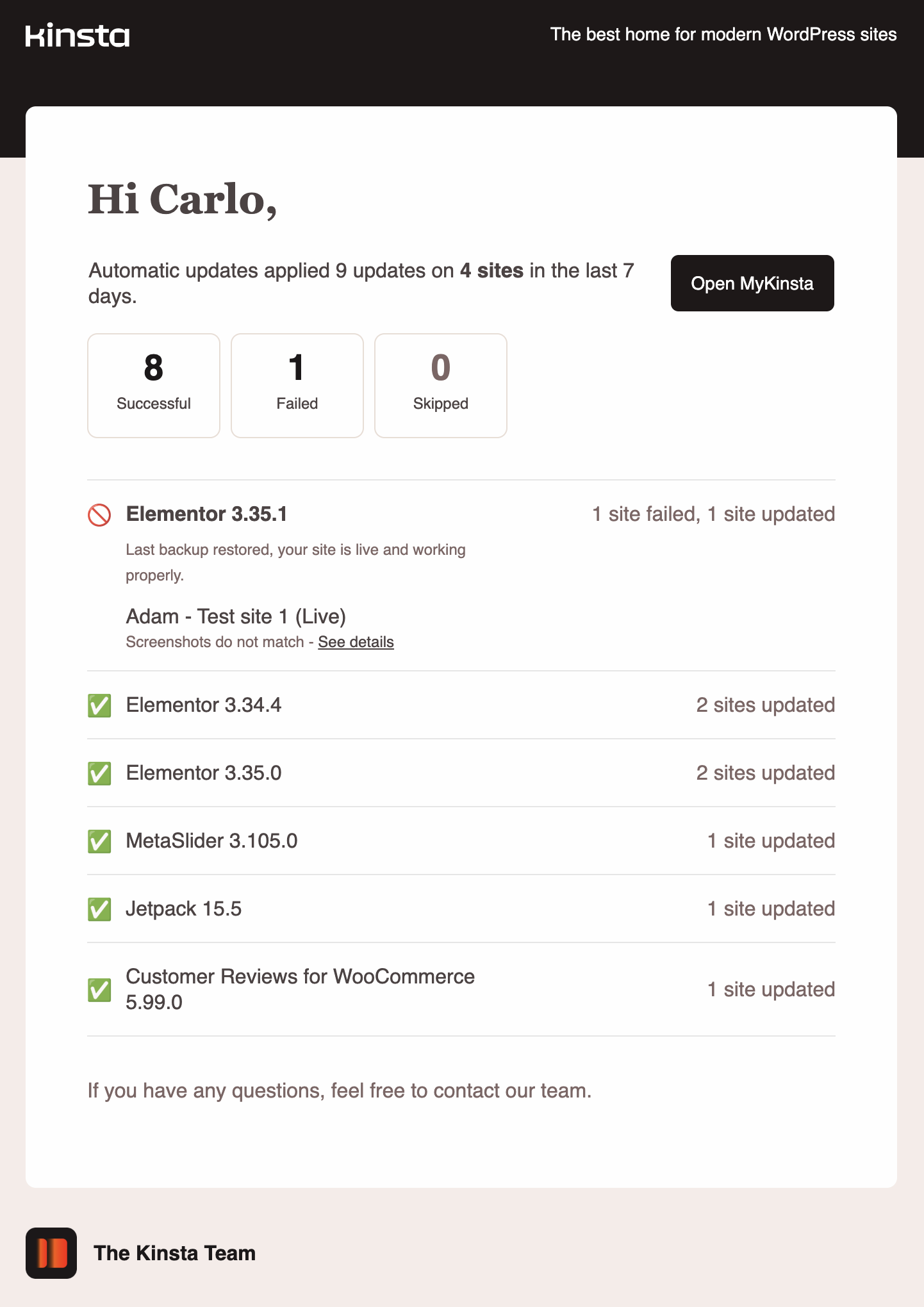 Resumo da atualização automática.