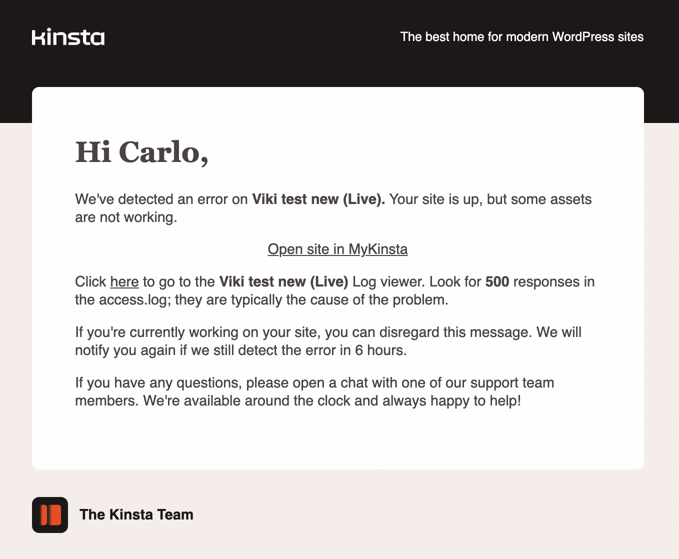 E-mail de notificação de erro