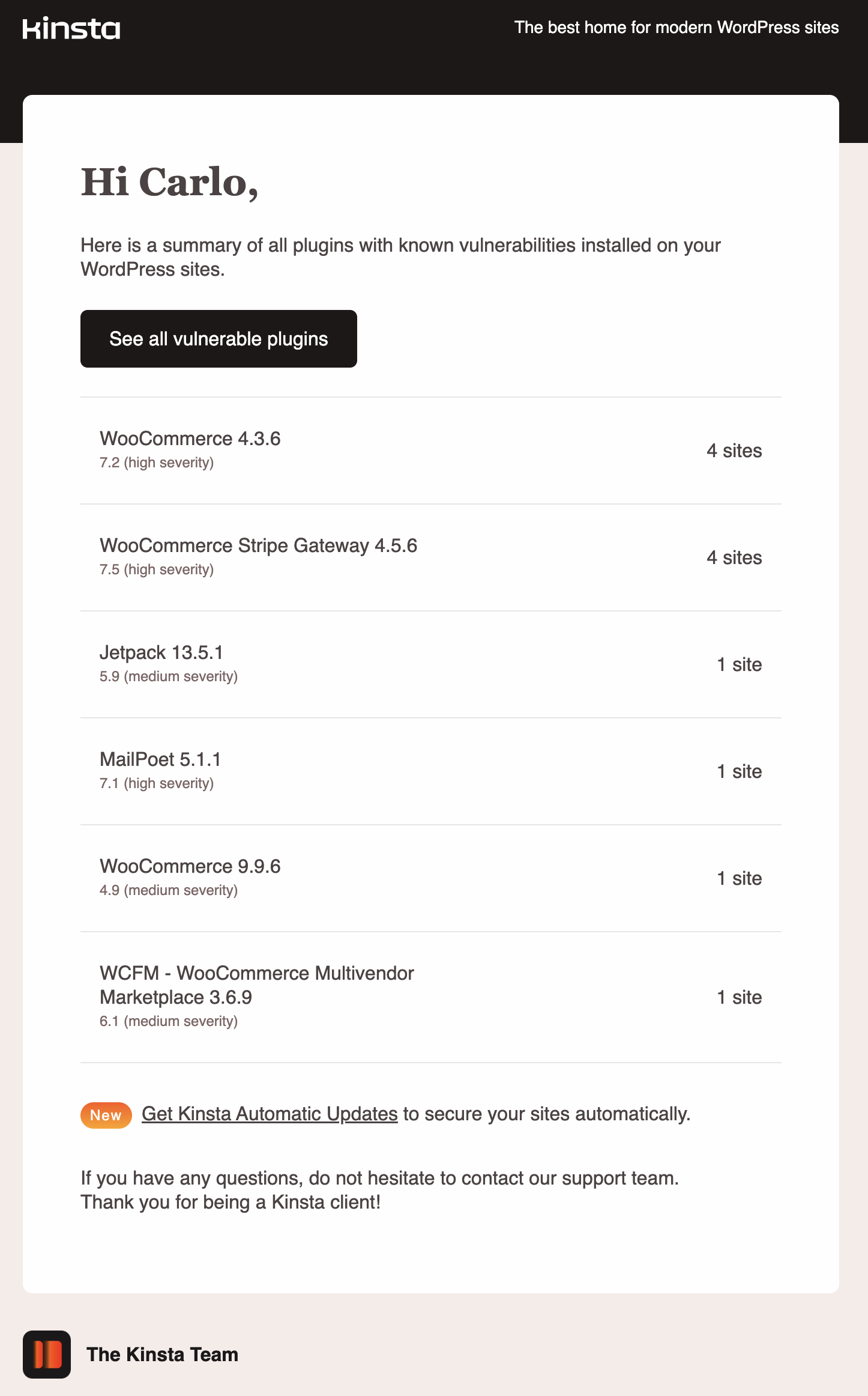 E-mail de alerta automático de monitoramento