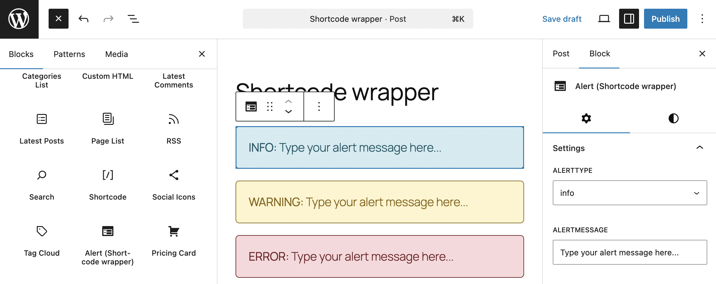 PHPのみのブロックでラップされたショートコードの例