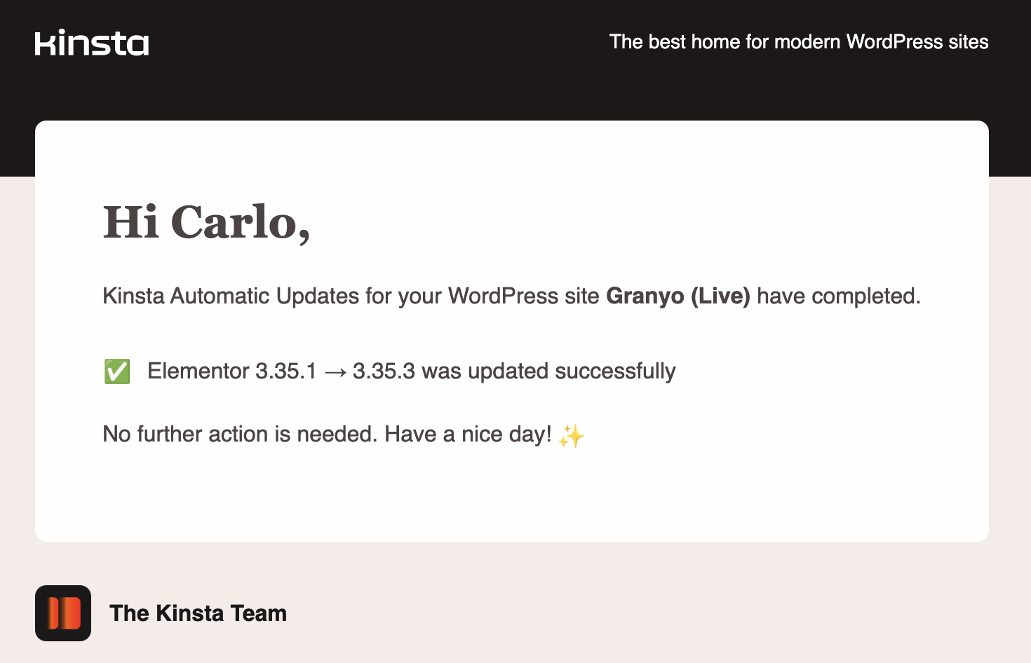 Notificação de atualização automática bem-sucedida.