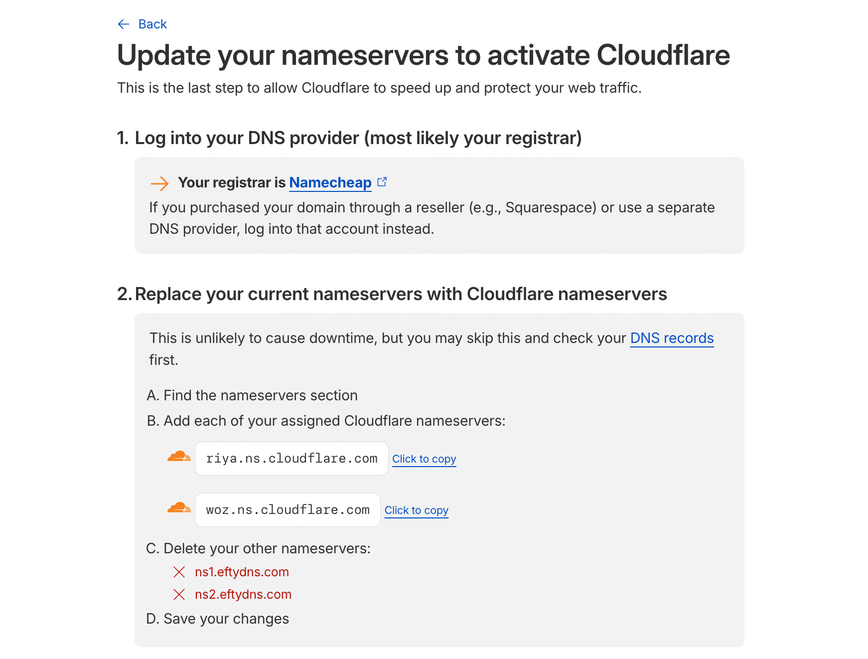 Aggiornare i server dei nomi.