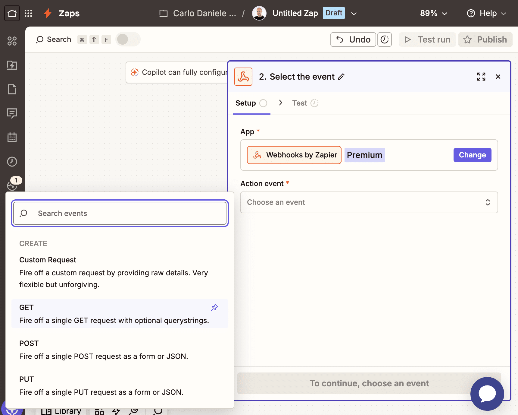 Módulo Webhook do Zapier