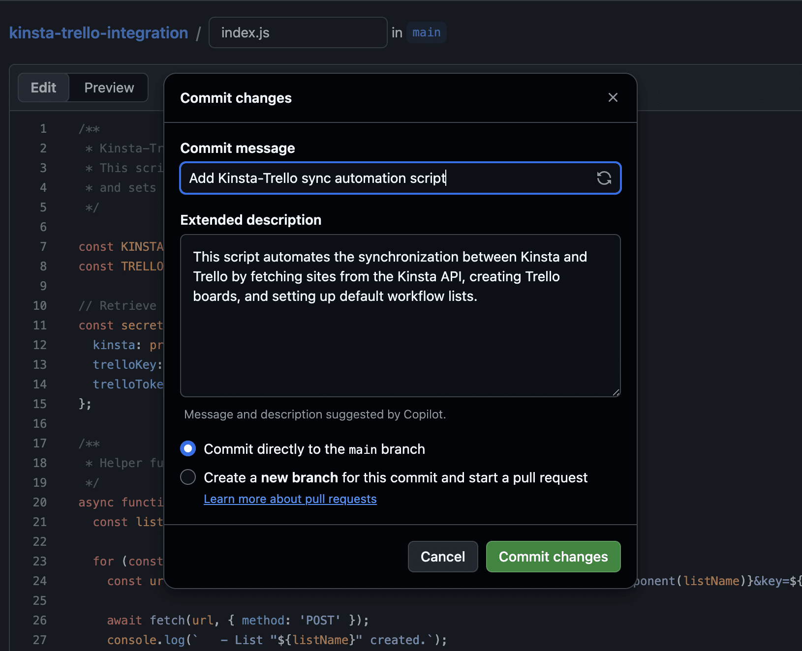 Fazer commit das alterações no GitHub.