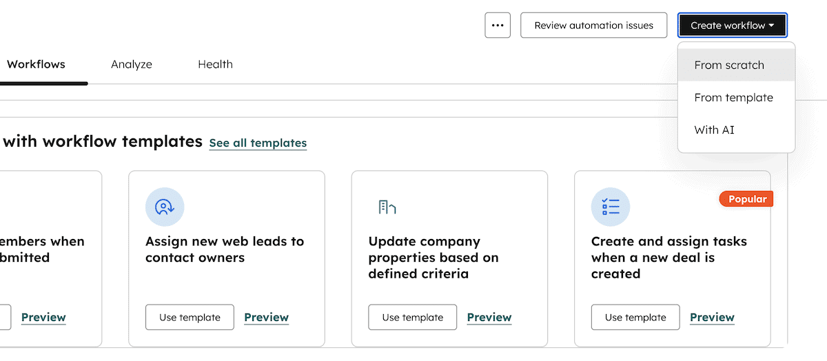 Créer un flux de travail dans HubSpot.