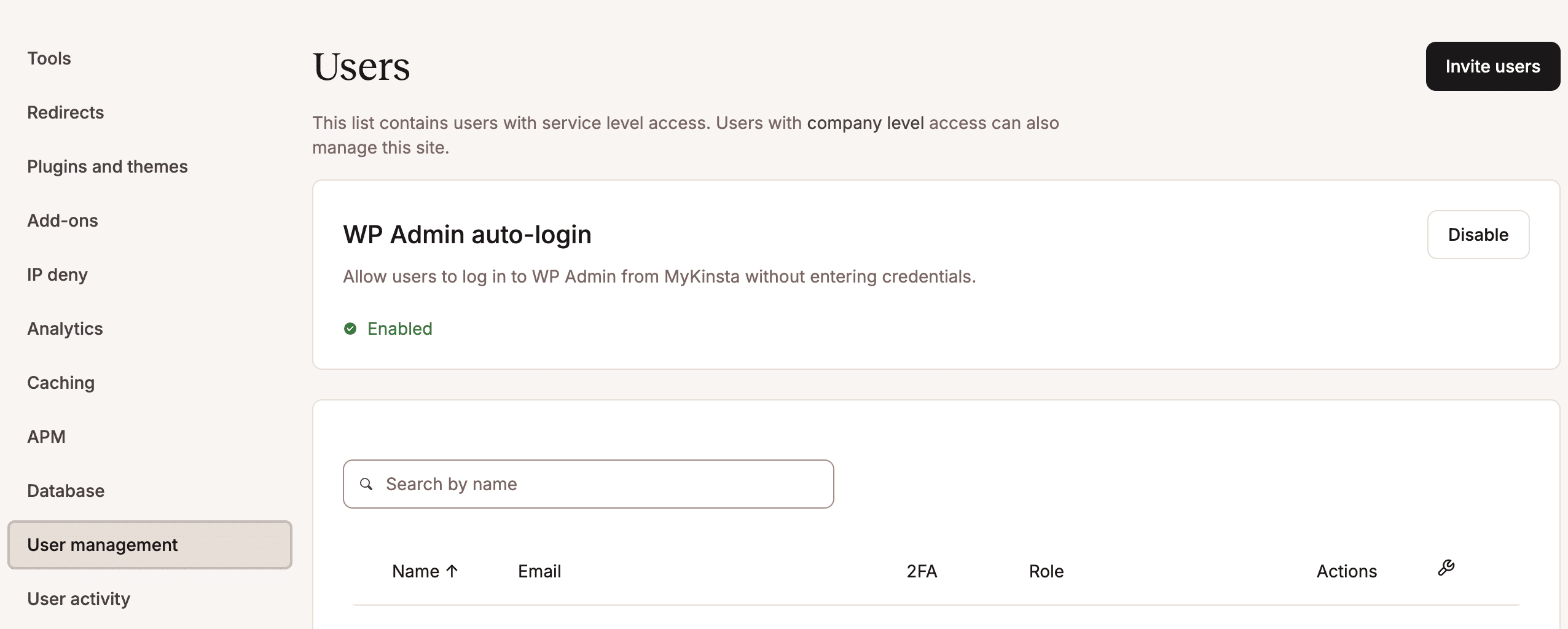 Disable WP Admin auto-login in MyKinsta.