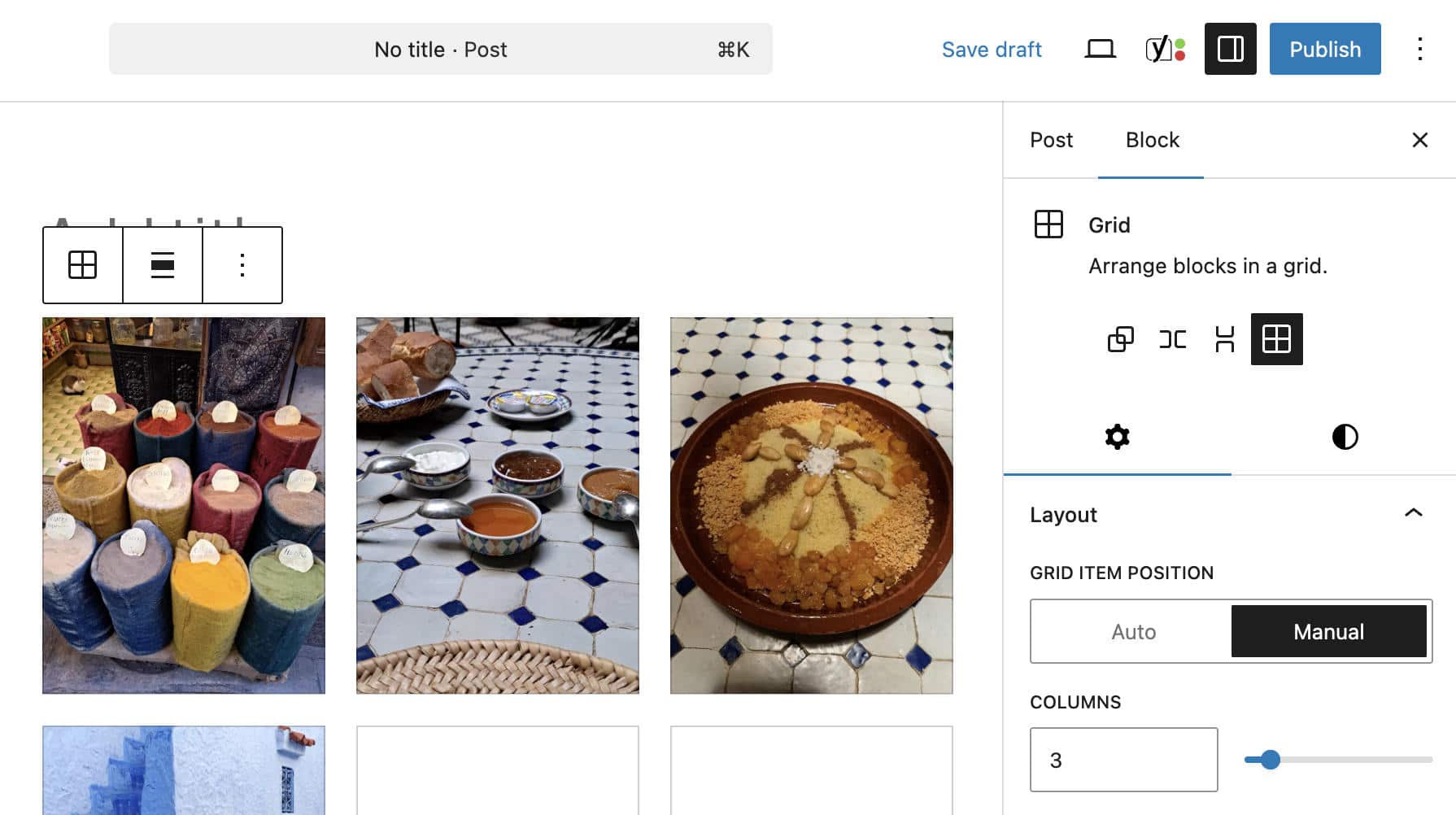 Rasterblockeinstellungen in WordPress 6.9