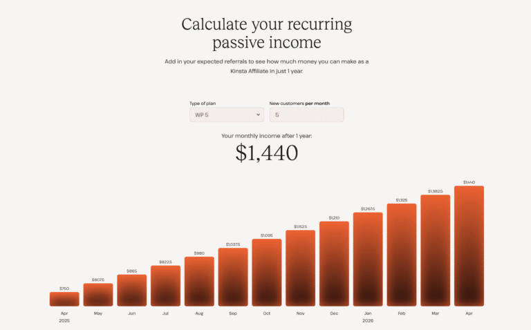 Kinsta affiliateprogramma commissiecalculator