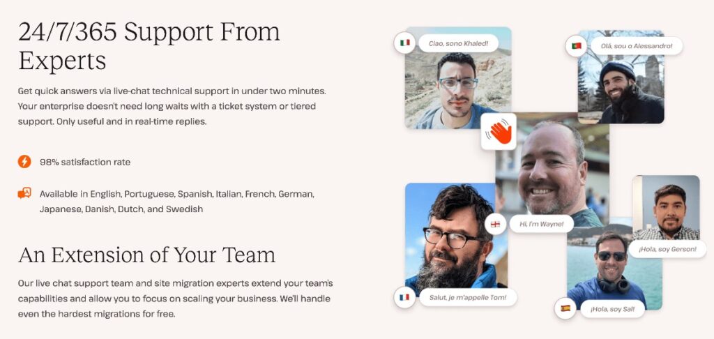 A screenshot of the Kinsta support page