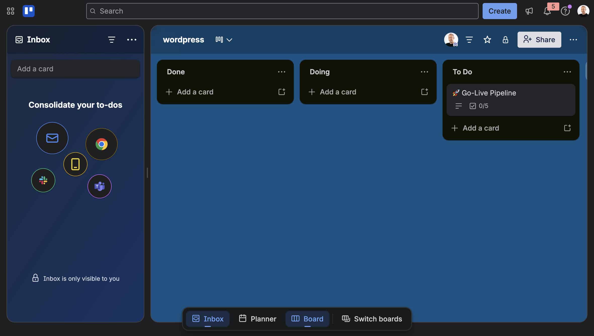 Um quadro do Trello foi criado automaticamente.