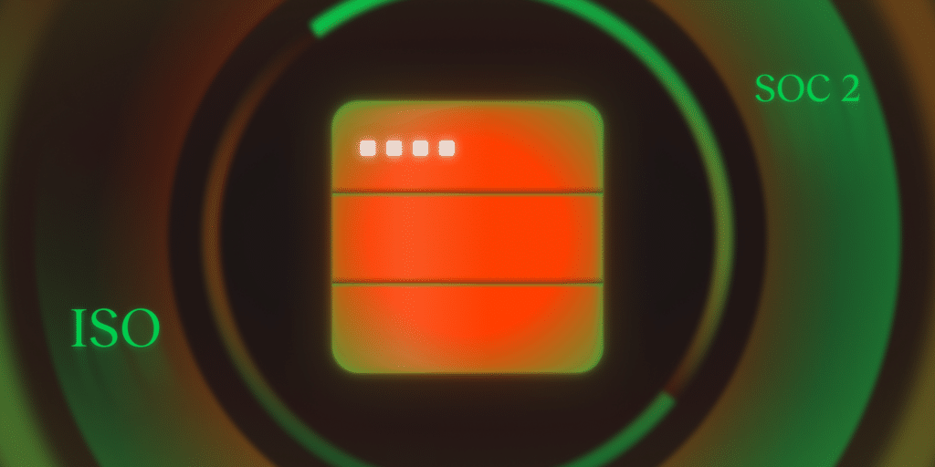 An illustration referencing ISO and SOC 2 security standards that are important to enterprise organizations.