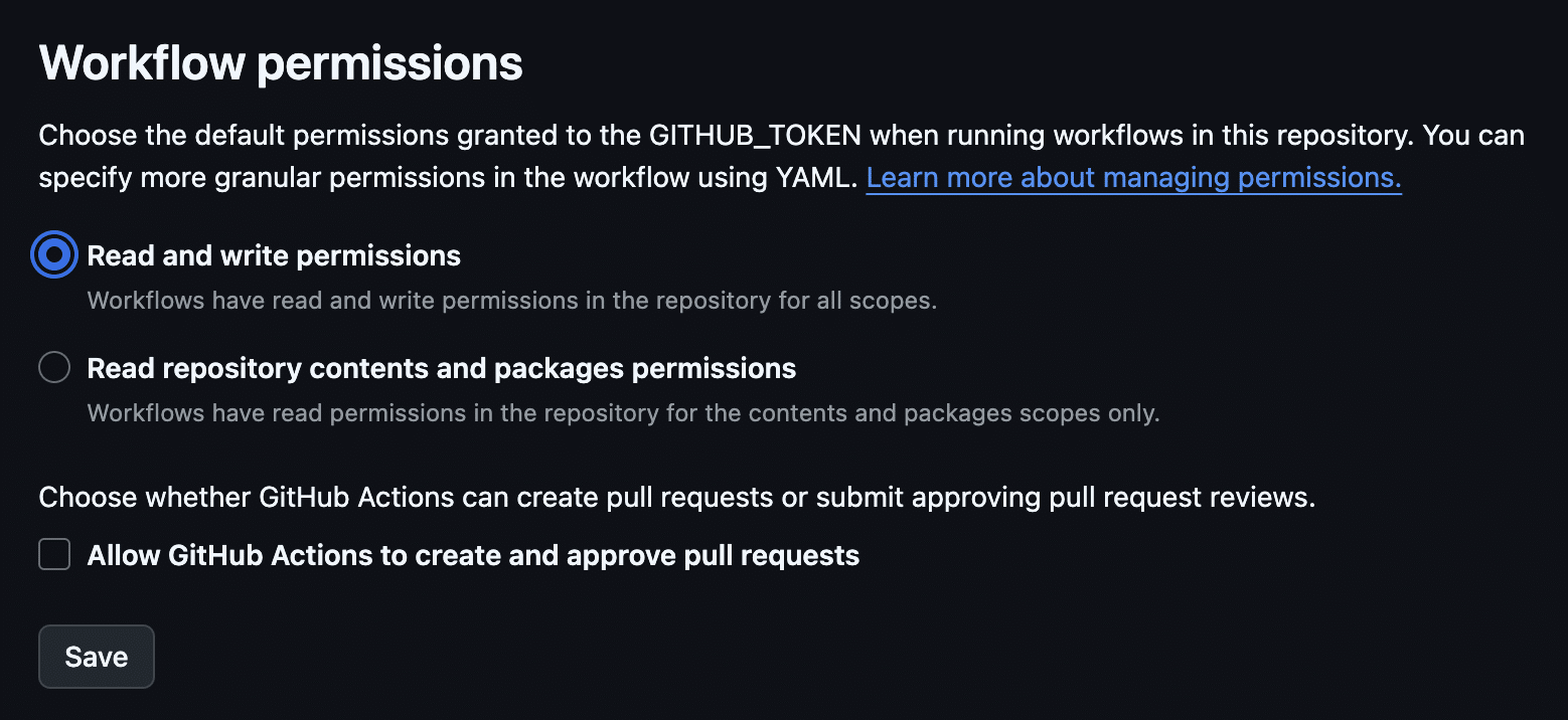 Permissões de fluxo de trabalho do GitHub.