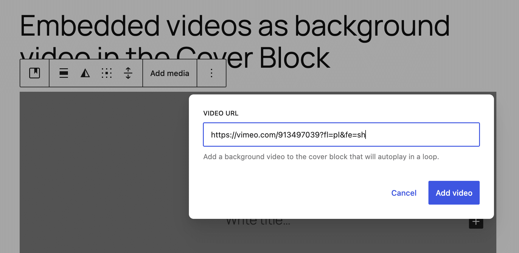 Video-URL für den Titelblock eingeben