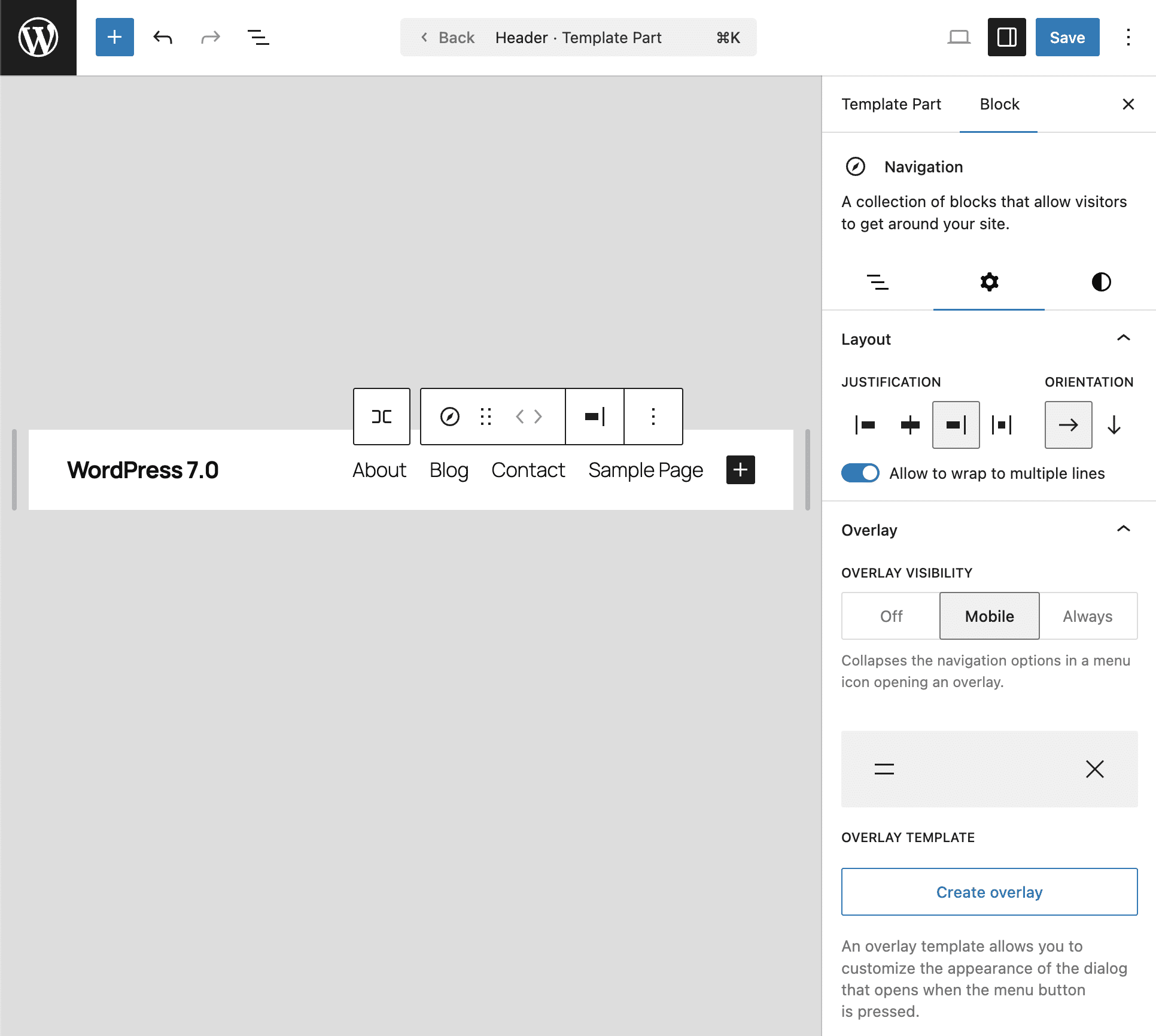 Erstellen eines Navigations-Overlays in WordPress 7.0