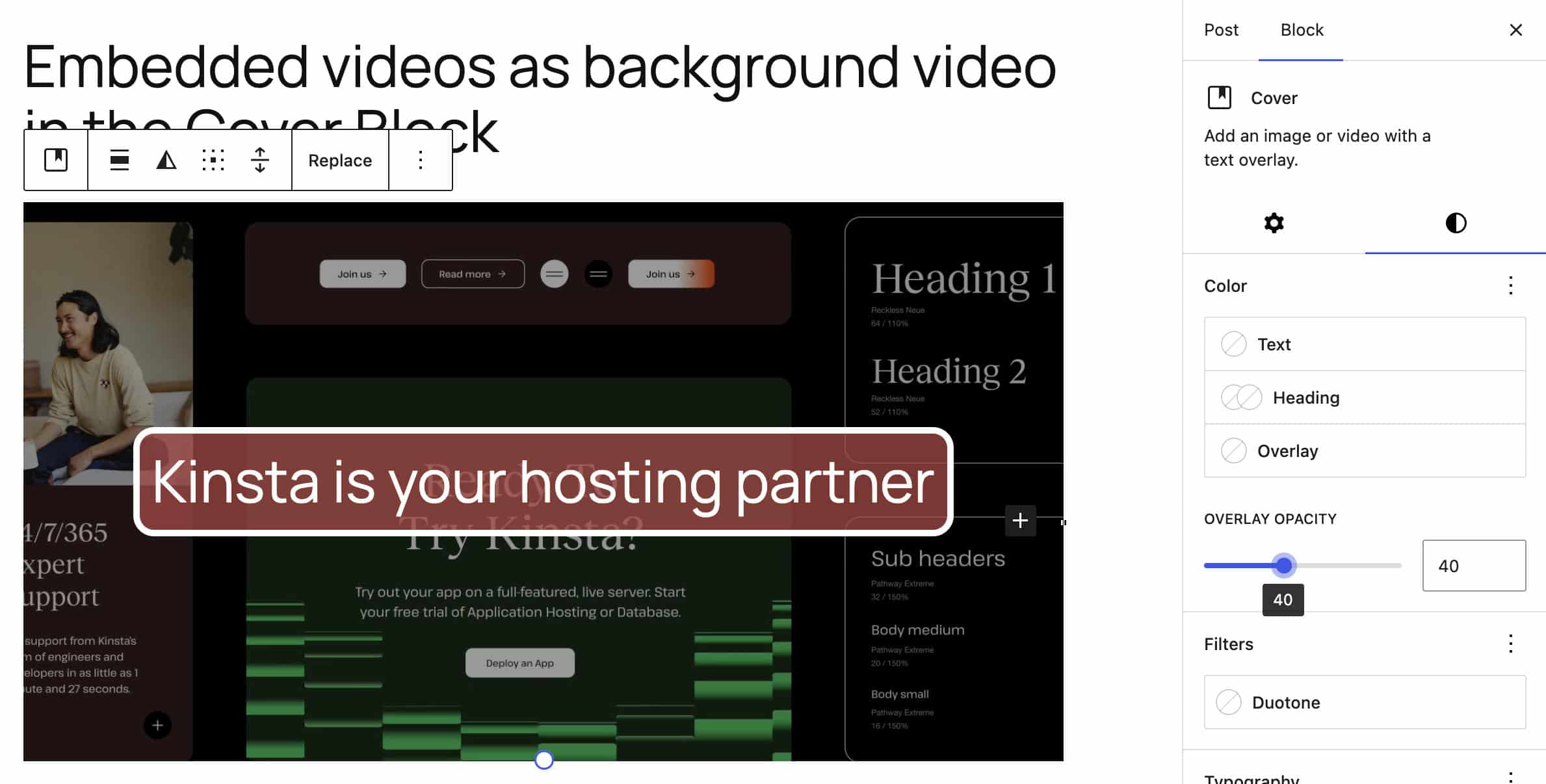 Eingebettetes Video als Hintergrundvideo für den Titelblock