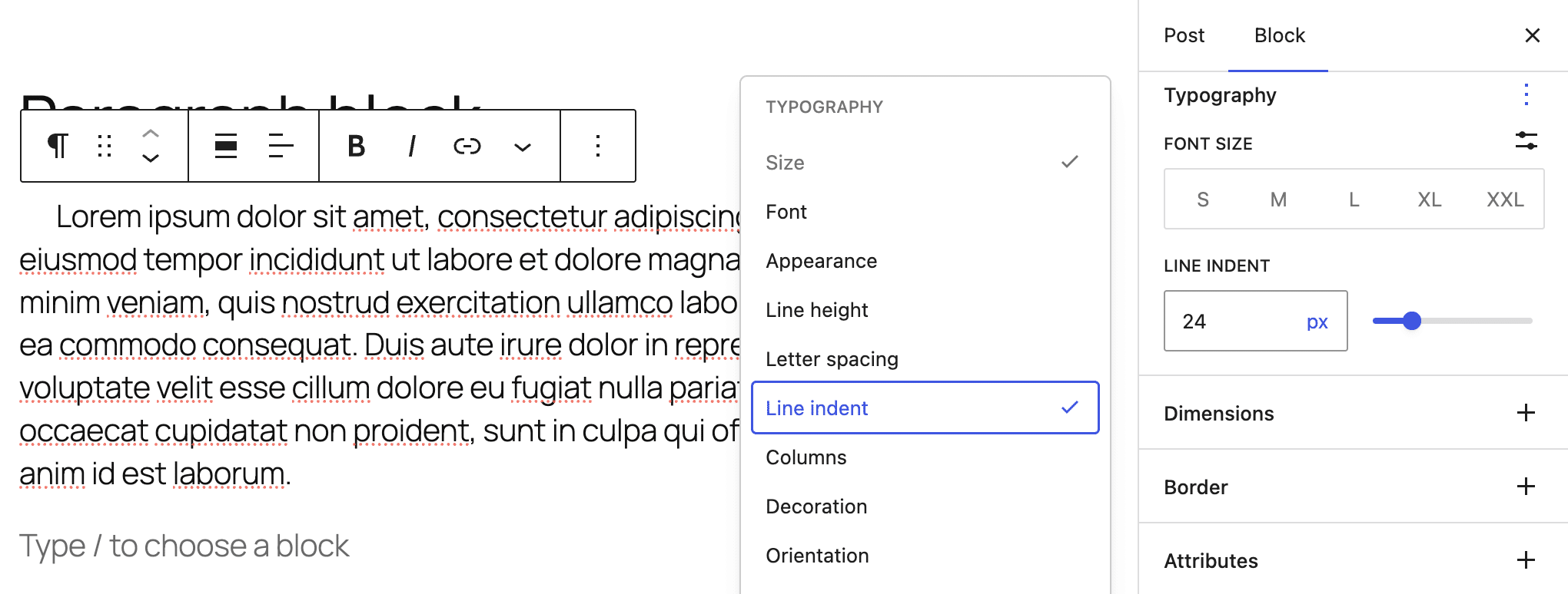 Zeileneinzugskontrolle in WordPress 7.0