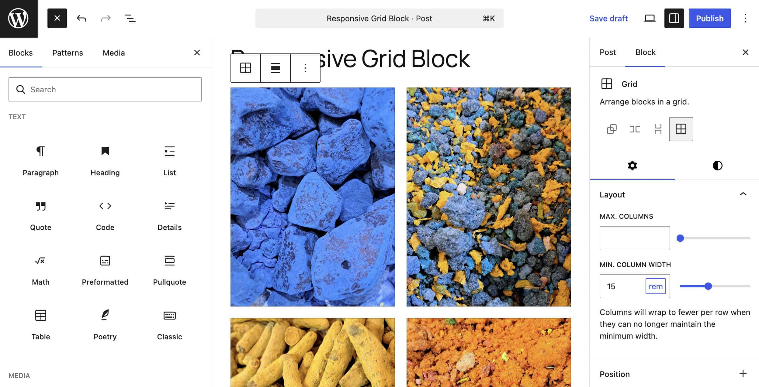 Der Grid-Block auf einem kleinen Bildschirm