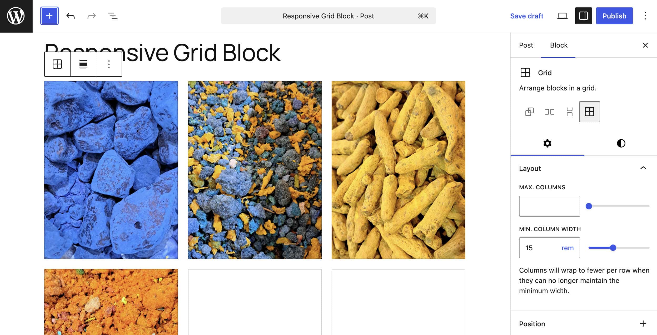 Der Grid-Block auf einem großen Bildschirm