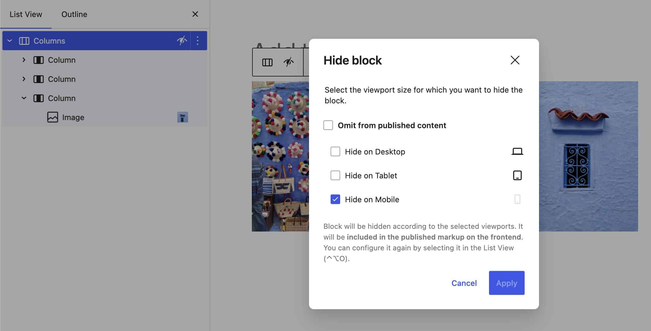 Das Blocksichtbarkeitsmodal in WordPress 7.0