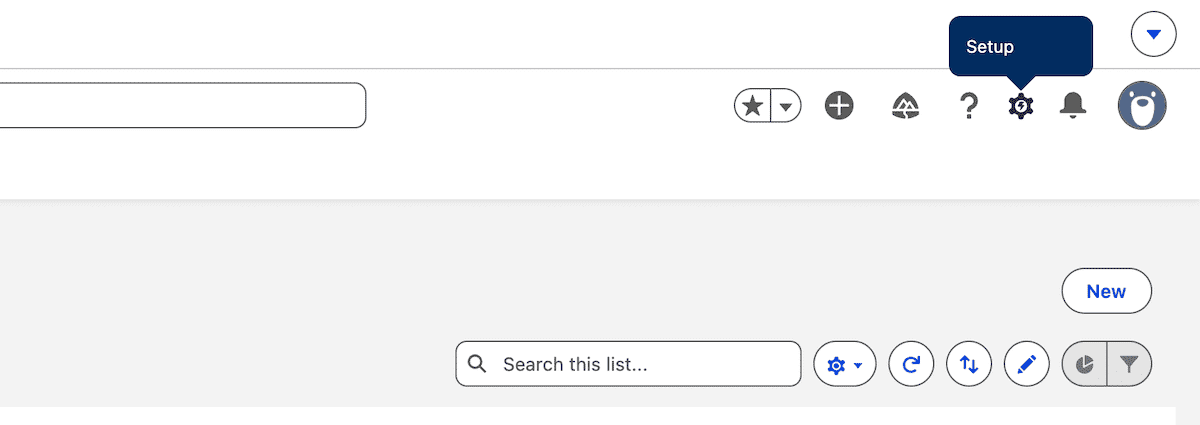 Setup icon alongside a number of other toolbar options.