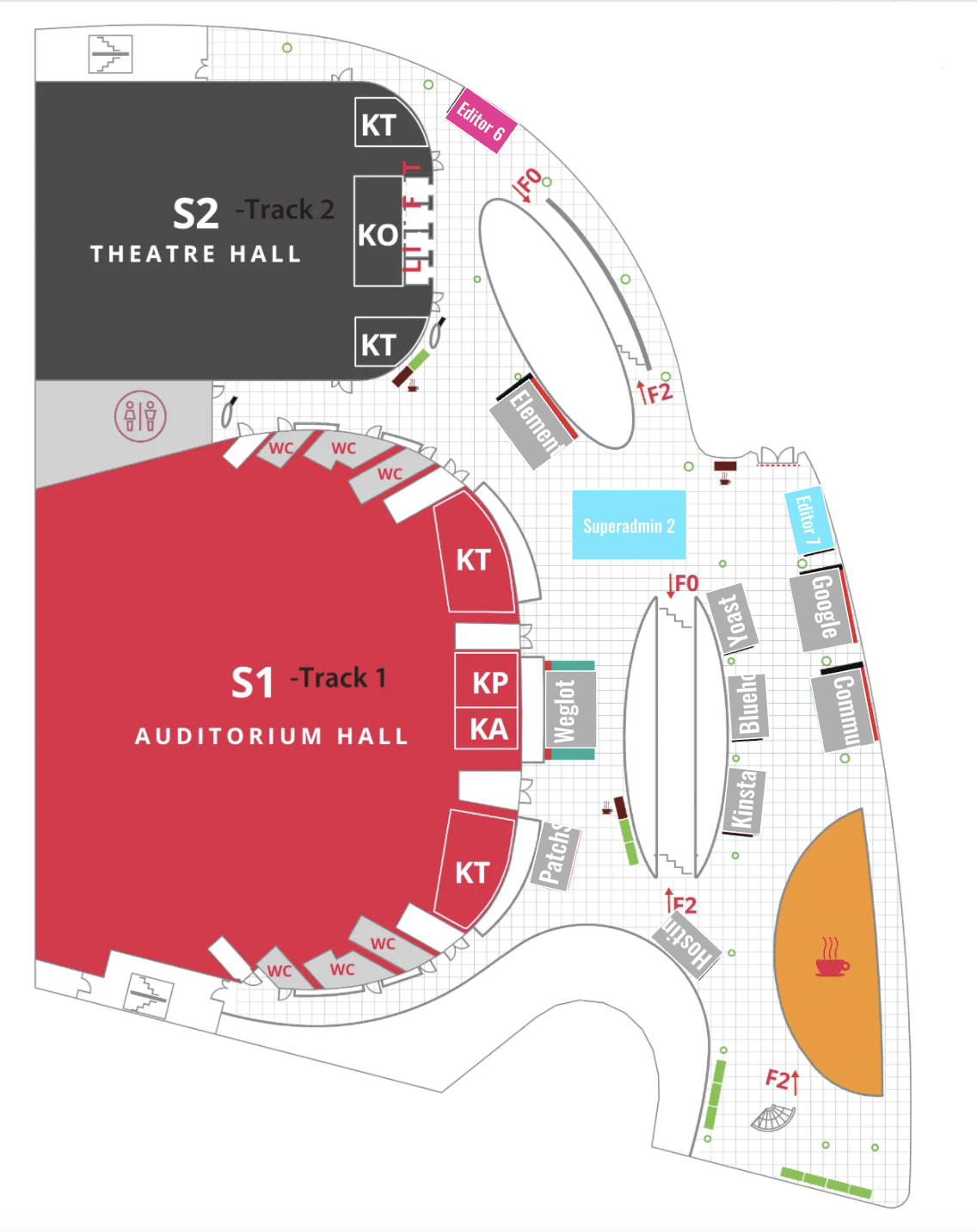 You'll find Kinsta's booth on Level 1, right next to the catering area.