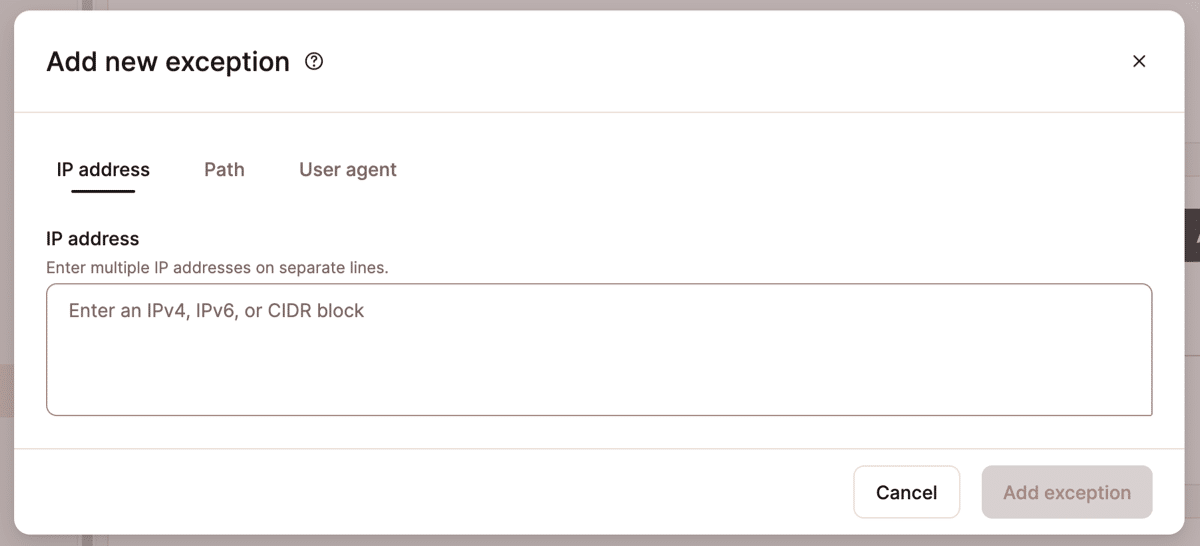 A screenshot of the dialog for adding an Always allow exception